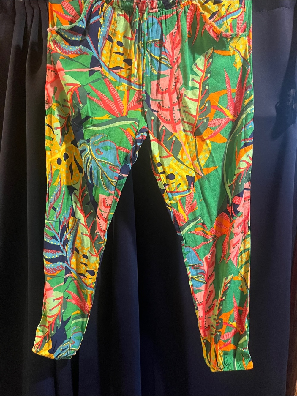 Olivaceous Tropical Print Track Pants in Green, Yellow & Pink